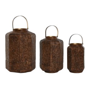 Set med dkkeservietter Home ESPRIT Brun Gylden Metal 26 x 26 x 38,5 cm