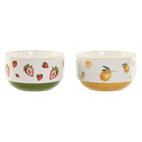 Salatskl Home ESPRIT Gul Rd Grn Porceln 21 x 21 x 12 cm (2 enheder)