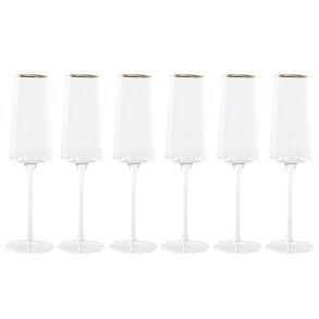 Flade champagne og cava glas Home ESPRIT Gennemsigtig Gylden Krystal 400 ml (6 enheder)