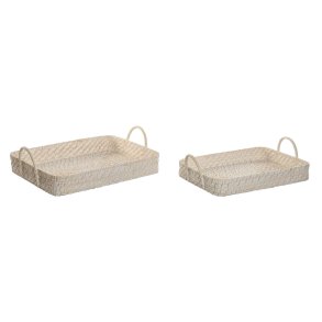 Bakkes�t Home ESPRIT Hvid Natur Bambus Spanskr�r 45 x 35 x 13 cm