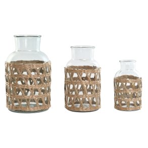 Vase Home ESPRIT Natur Krystal 18,3 x 18,3 x 30 cm (3 Dele)