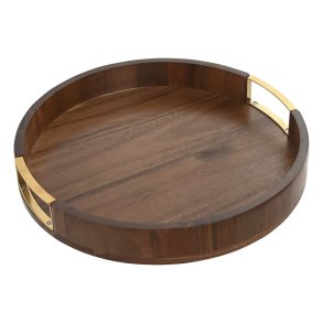 Snack bakke Home ESPRIT Gylden Natur Metal Akacie 35,5 x 35,5 x 5 cm