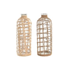 Vase Home ESPRIT Gennemsigtig Lys brun Krystal Natur Middelhavet 12 x 12 x 33 cm (2 enheder)