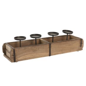 Lyseholder Home ESPRIT Natur Jern Teak 60 x 15 x 14 cm