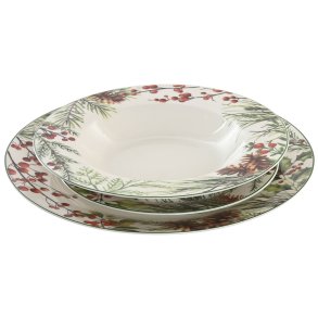 Spisestel Home ESPRIT Hvid R�d Gr�n Porcel�n Jul 18 Dele