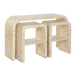 S�t med 3 borde Home ESPRIT Hvid Brun 120 x 30 x 70 cm (3 Dele)