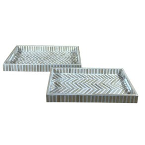 Snack bakke Home ESPRIT Hvid Brun Tropisk 46 x 27 x 4,5 cm (2 enheder)