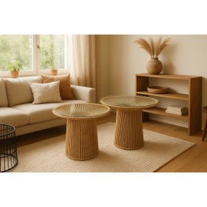 St med 2 borde Home ESPRIT Lys brun 55 x 55 x 46 cm