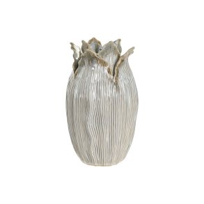 Vase Home ESPRIT Fldefarvet Keramik Blad af en plante 19 x 19 x 33 cm