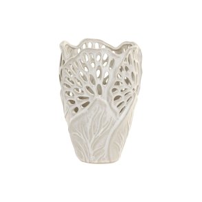 Vase Home ESPRIT Hvid Keramik Blad af en plante 18 x 18 x 25 cm