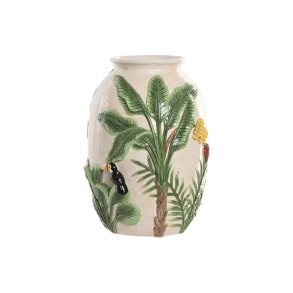 Vase Home ESPRIT Gr�n Beige Keramik Fugle Tropisk 26 x 26 x 33 cm