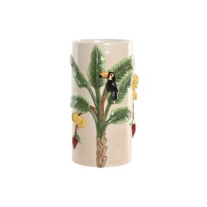 Vase Home ESPRIT Gr�n Beige Keramik Fugle Tropisk 17 x 17 x 30 cm