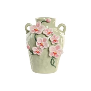Vase Home ESPRIT Gr�n Pink Keramik Orientalsk 15 x 15 x 20 cm