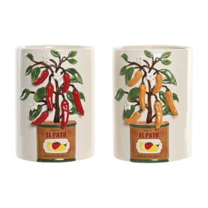 Vase Home ESPRIT Hvid R�d Gr�n Keramik Urban Peber 22 x 22 x 28 cm (2 enheder)