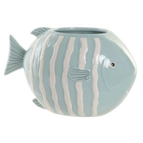 Vase Home ESPRIT Hvid Himmelbl� Stent�j Middelhavet 24 x 14 x 14 cm