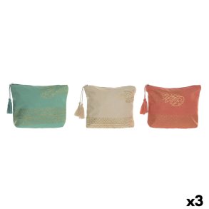 Rejsetoilettaske Home ESPRIT Gr�n Beige Gylden Koral Middelhavet 20 x 5 x 25 cm (3 enheder)