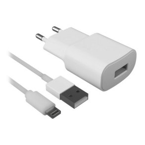 Vgoplader + MFI-certificeret lyskabel Contact Apple-compatible 2.1A Hvid