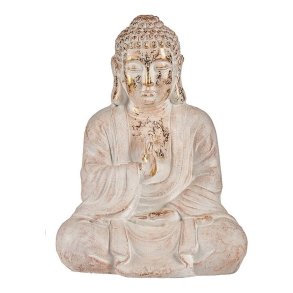Dekorativ havefigur Ibergarden CC20412 CC20412 Hvid Gylden Polyesterharpisk 23,5 x 49 x 36 cm Buddha
