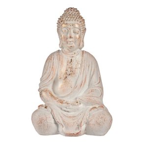 Dekorativ havefigur Ibergarden CC20448 CC20448 Hvid Gylden Polyesterharpisk 24,5 x 50 x 31,8 cm Buddha