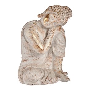 Dekorativ havefigur Ibergarden CC20446 CC20446 Hvid Gylden Polyesterharpisk 28,5 x 43,5 x 37 cm Buddha