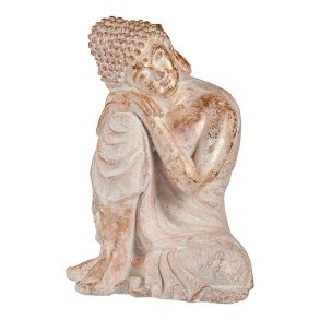 Dekorativ havefigur Ibergarden CC20445 CC20445 Hvid Gylden Polyesterharpisk 35,5 x 54,5 x 42 cm Buddha