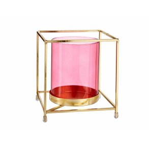 Lyseholder Gift Decor SW120662A SW120662A Pink Gylden Metal Glas 14 x 15,5 x 14 cm Firkantet