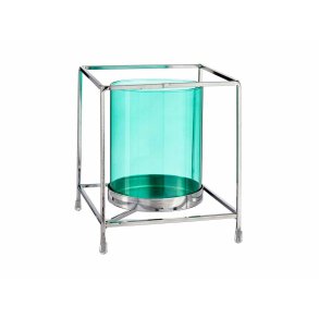 Lyseholder Gift Decor SW120662B SW120662B Bl Slvfarvet Slv Metal Glas 14 x 15,5 x 14 cm Firkantet