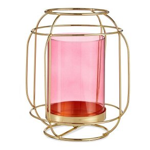 Lyseholder Gift Decor SW120663A SW120663A Pink Gylden Metal Glas 19 x 20 x 19 cm Laantarn