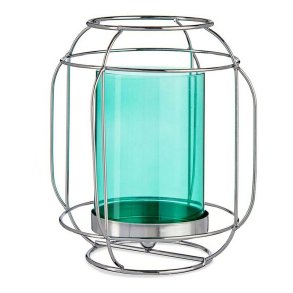 Lyseholder Gift Decor SW120663B SW120663B Bl Slvfarvet Slv Metal Glas 19 x 20 x 19 cm Laantarn