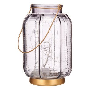 LED-lanterne Gift Decor L1422MSH-S L1422MSH-S Gr Gylden Glas Striber 14 x 22 x 14 cm 13,5 x 22 x 13,5 cm
