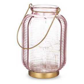 LED-lanterne Gift Decor L1422MSH-C L1422MSH-C Pink Gylden Glas Striber 13,5 x 22 x 13,5 cm