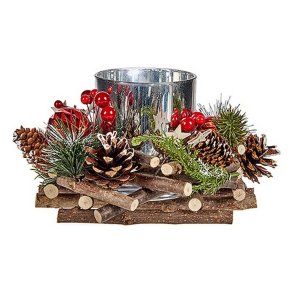 Julelys Holder Rd Grn Slvfarvet Natur 20 x 11 x 20 cm