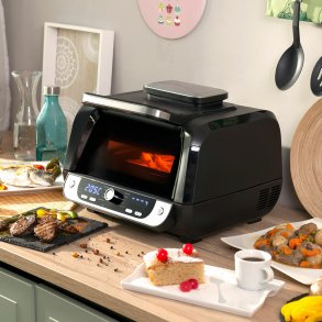 Varmluftsfrituregryde med grill, tilbehr og opskriftsbog InnovaGoods Fryinn 12-in-1 6000 Sort Stl 3400 W 6 L