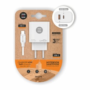Vgoplader + USB-C kabel Tech One Tech TEC2273 Hvid 65 W