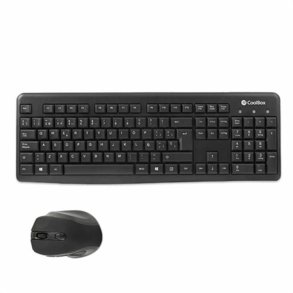 Tastatur og mus CoolBox COO-KTR-02W Spansk qwerty Tr�dl�st Sort Spansk QWERTY