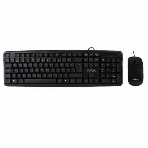 Tastatur og mus Nilox COMBO USB NILOX - TECLADO + RAT�N FLAT Sort Spansk qwerty QWERTY