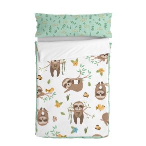Vatteret sengetj med lynls HappyFriday Moshi Moshi Happy Sloth Multifarvet 105 x 200 cm