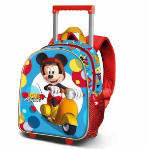 3D Skoletaske med Hjul Mickey Mouse Scooter Bl Rd 26 x 13 x 34 cm