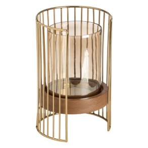 Lyseholder Brun Gylden Tr Krystal Stl 15 x 15 x 23 cm