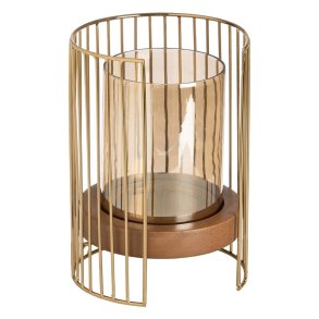 Lyseholder Brun Gylden Tr Krystal Stl 18 x 18 x 25 cm