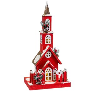 Julepynt R�d Tr� Hus 17 x 18 x 56 cm