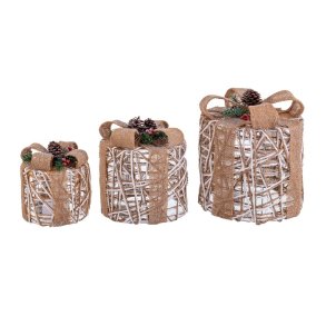 Julepynt Hvid Natur Metal Plastik Fiber Gave�ske 25 x 25 x 35 cm (3 enheder)