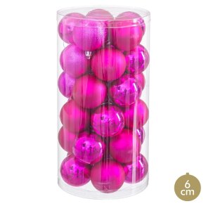 Julekugler Fuchsia Plastik  6 cm (30 enheder)