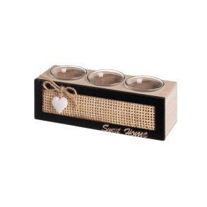 Lyseholder HEARTS Hvid Sort Natur Tr Krystal Sukkerrr Tr MDF 22 x 8 x 7 cm