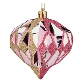 Julekugler Diamant  8 cm 6 enheder Pink Gylden Plastik