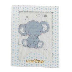 T�ppe til Baby Elefant Bl� Broderi Dobbeltsidet 100 x 75 cm