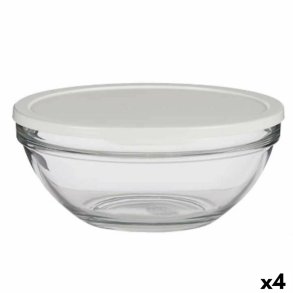 Rund madkasse med lg Pasabahce Chefs Hvid 2,5 L 23,7 x 10,1 x 23,7 cm (4 enheder)