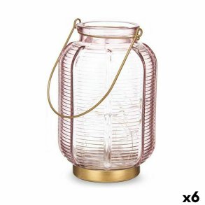 LED-lanterne Gift Decor L1422MSH-C L1422MSH-C Pink Gylden Glas Striber 13,5 x 22 x 13,5 cm (6 enheder)