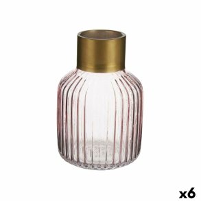 Vase Gift Decor V1218IP-C V1218IP-C Pink Gylden Glas Striber 12 x 18 x 12 cm (6 enheder)