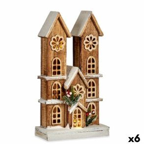 Dekorativ figur Lys Hus Hvid Brun Tr 25 x 46 x 9 cm (6 enheder)